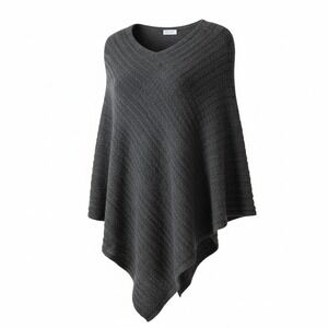 Novica Poncho Women OS Charcoal Grey Knit Alpaca Blend Western Asymmetrical